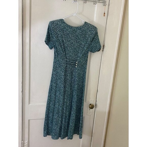Vintage Ms Conduct California Women's Green Floral Short Sleeve Jersey Dress - 6 - Picture 6 of 14